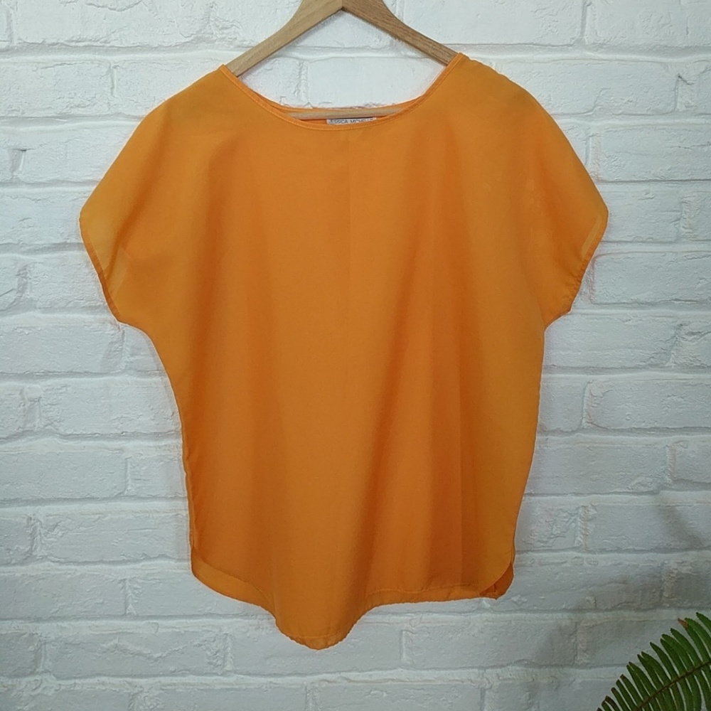 Orange Vintage 80s top with batwing sleeves